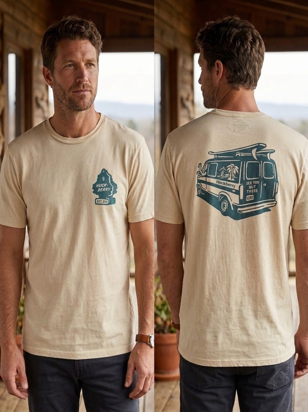 🏄‍♂️ MADE IN USA Huckberry 100% Supima Cotton Surf Van Graphic Tee Cream L